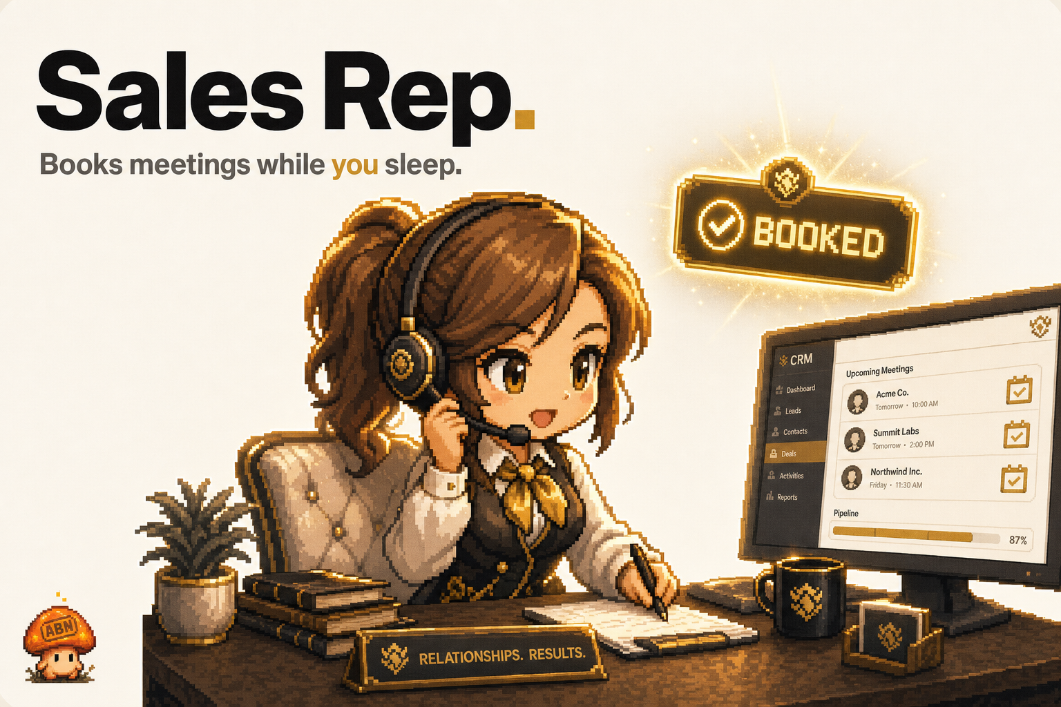 Sales Rep at work — brand-illustrated AI employee hero