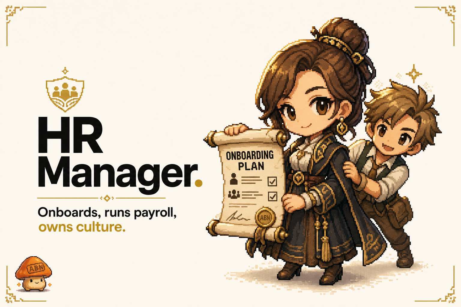 HR Manager at work — brand-illustrated AI employee hero